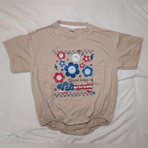 Blanksful Sweet Land Of Liberty Tan Red White Blue Bubble Bodysuit Girls Size 2T